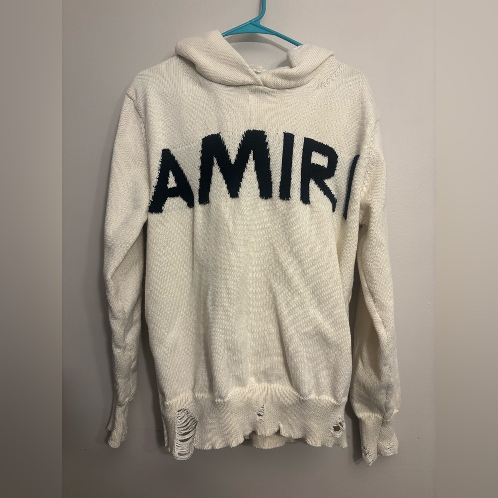 AMIRI White and Black Cowl Neck Sweater